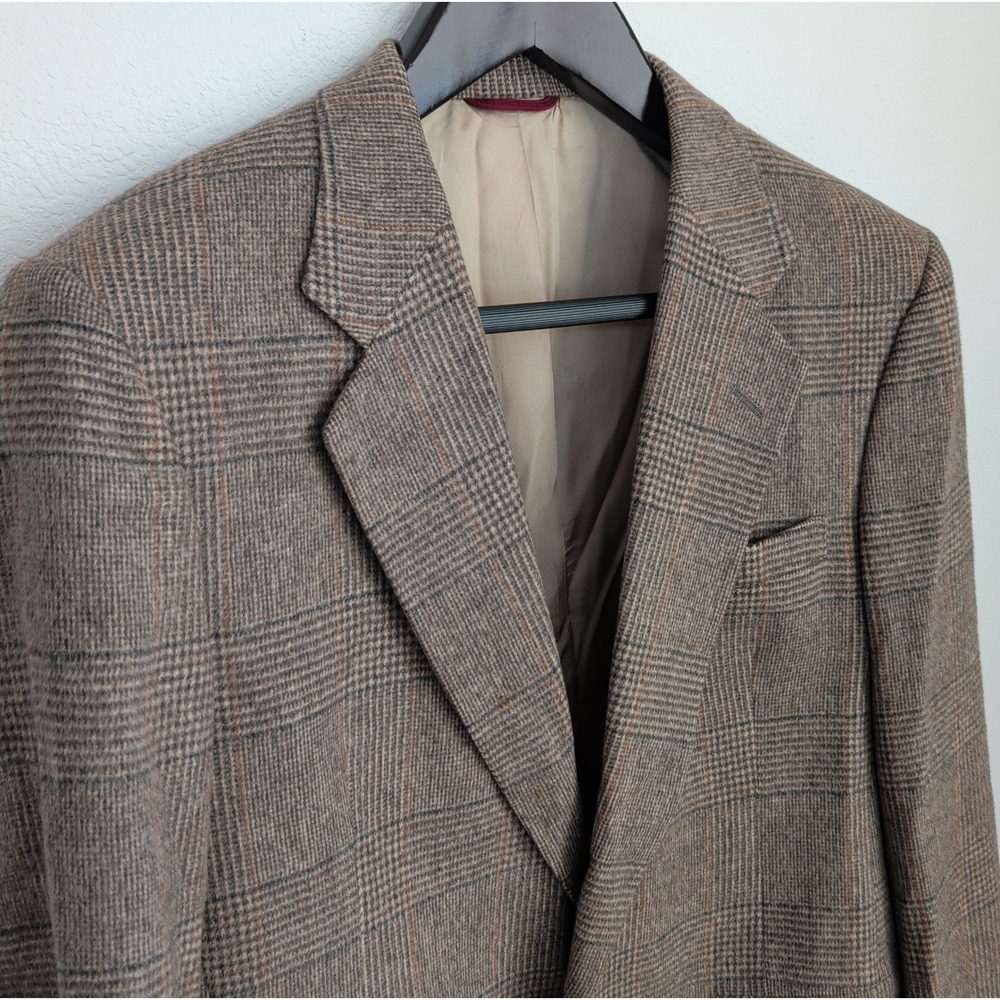 VTG Hart Schaffner & Marx Sport Coat 100% Camel Hair Brown Plaid Blazer Mens 44R